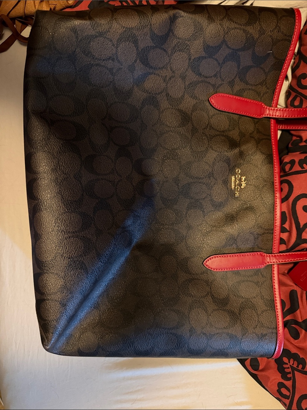 Coach Black Signature  Tote with Red Leather Trim